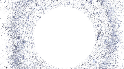 Sparkling silver glitter stars forming a circular frame on a white background. Perfect for holiday designs.