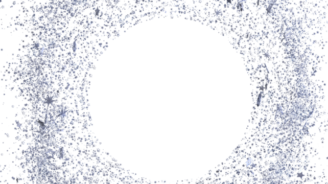Sparkling silver glitter stars forming a circular frame on a white background. Perfect for holiday designs. - Powered by Adobe