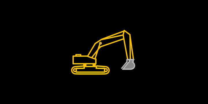 heavy duty excavator machinery vector logo design in black background industrial equipment branding illustration for construction business