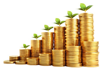 3d financial growth money investment and wealth pr isolated on white background, png, ai generated.	