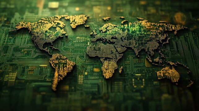 World map on circuit board