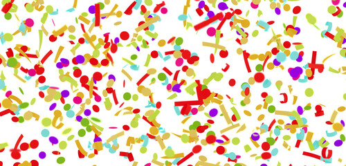 Vibrant confetti falling on white. Perfect for party, celebration, or festive designs.