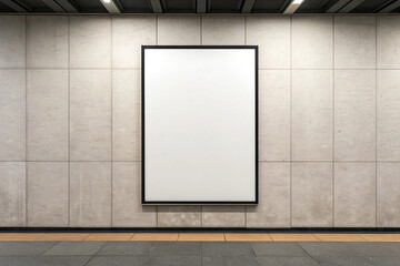 Empty Vertical Ad Frame in a Modern Metro Station