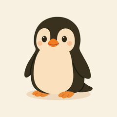 Cute cartoon penguin illustration in black and white, perfect for product packaging, labels, web design, banners, book illustrations and art prints with a playful, child-friendly style.