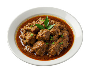 Fototapeta premium Delicious beef rendang recipe home kitchen food rustic setting shot culinary delight. Cut out png