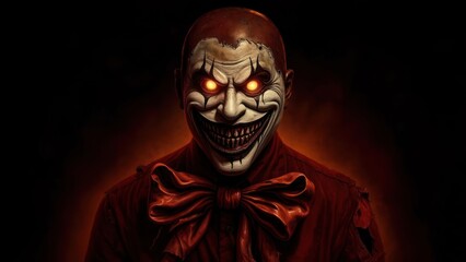 Terrifying Clown with Glowing Eyes and Menacing Grin in Dramatic Lighting