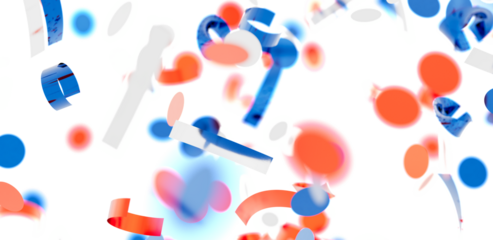 Vibrant abstract background with falling blue, orange, and white shapes. Perfect for design projects needing a modern, energetic feel.