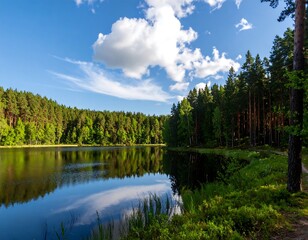 Obraz premium Serene lake in a forest