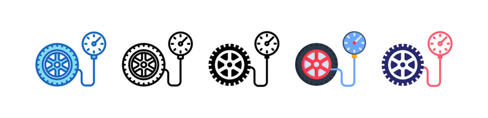 Tire Pressure Gauge Multiple Style Icon Set Collection.  © Awicon
