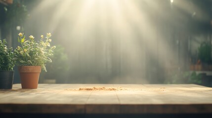 A serene indoor setting featuring potted plants illuminated by soft, natural light, creating a calming atmosphere, Ideal for gardening articles, home decor themes, or wellness materials,