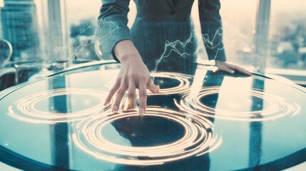 Person interacting with a futuristic touch table