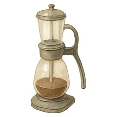 Watercolor Vacuum Coffee Maker Illustration for Cafe Brewing Equipment