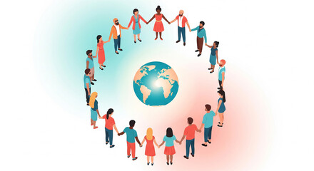 people holding hands around globe