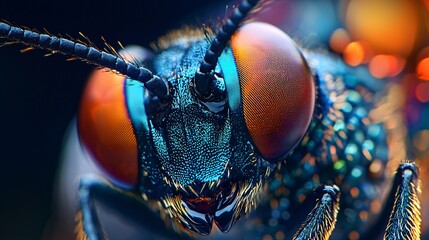 Close-up Image of an Insect's Eye Showcasing Colorful Details