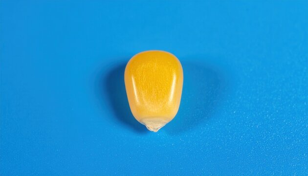 Single Corn Kernel on Blue Background