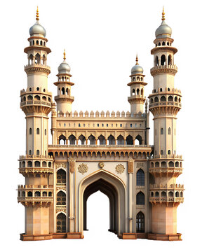  3d charminar monument in hyderabad telangana  isolated on white background PNG , AI GENERATED