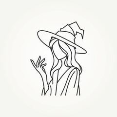 minimalist witch halloween line art icon logo vector illustration design. simple modern magic, fantasy, fairytale logo concept