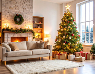 living room with christmas tree