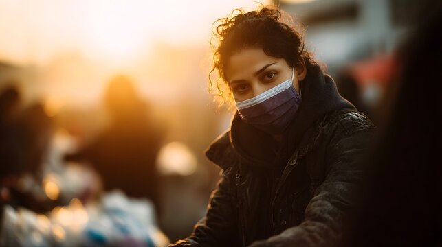 Comm volunteer distributing face masks at a local market - Powered by Adobe