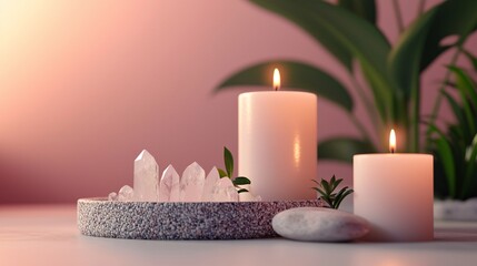 Relaxing Spa Room with Crystals and Candles for Calm Atmosphere