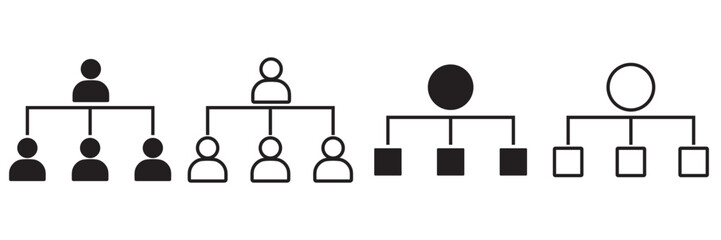 Organizational Chart Icon Set – Hierarchy and Team Structure in Outline, Solid, and Colored Styles
