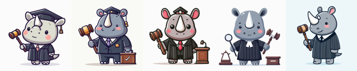 funny vector rhino in judge costume