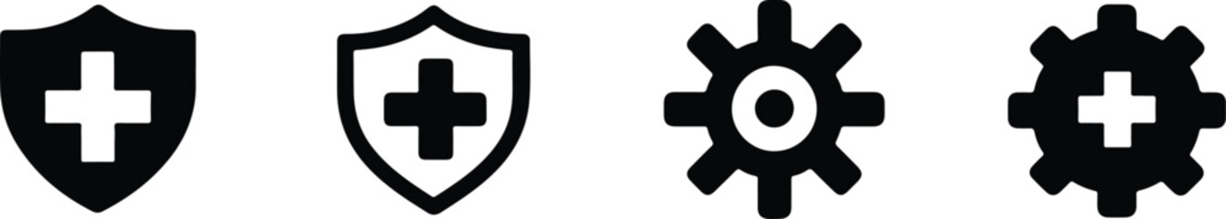 Fototapeta premium Medical Protection and Virus Icon Set – Health Shield and Antivirus Symbol Silhouettes