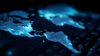 Digital dashboard tracking global data with blue glow