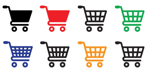 Vector illustration of a set of shopping cart icons for online store and retail design