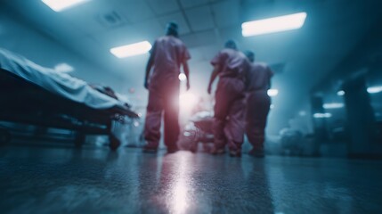 Healthcare workers treating patients during a medical emergency outbreak in a hospital setting