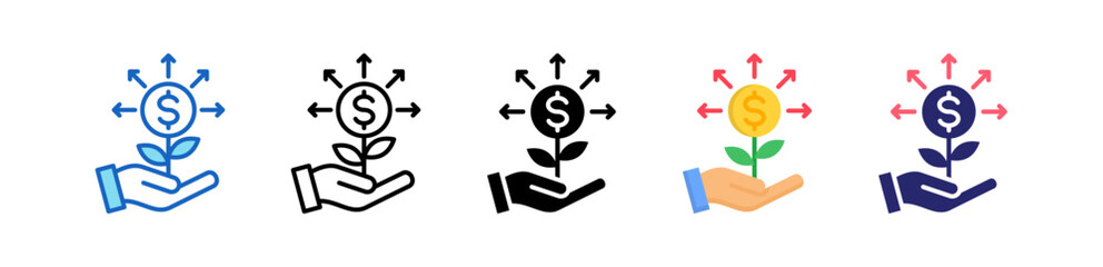 Dividend Yield Multiple Style Icon Set Collection. 