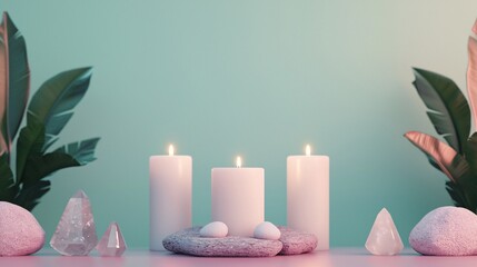 Tranquil Meditation Space with Candles and Crystals for Relaxation