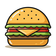 Minimalist vector illustration of delicious burger with fresh lettuce, melted cheese, sesame seed bun, perfect for modern food art lovers