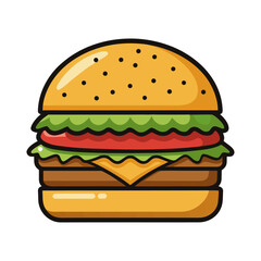 Minimalist vector illustration of delicious burger with fresh lettuce, melted cheese, sesame seed bun, perfect for modern food art lovers