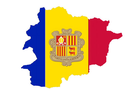 Illustration of Andorra map with national flag inside
