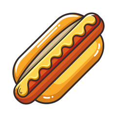 Delicious hot dog with mustard drizzle in clean flat vector style, perfect for food illustrations, restaurant menus, and fast food branding