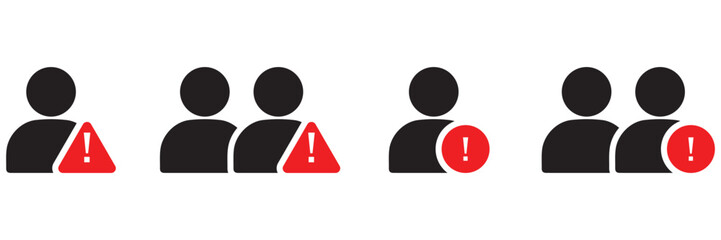 User Account Warning and Error Icon Set – Profile Alert, Group Notice, and Notification Symbols