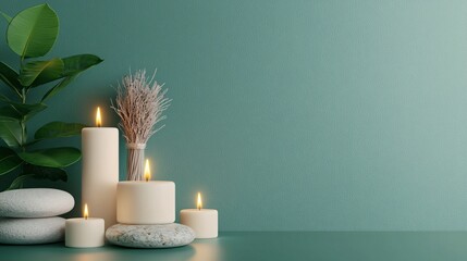 Serenity and Balance with Candles and Natural Elements on Altar