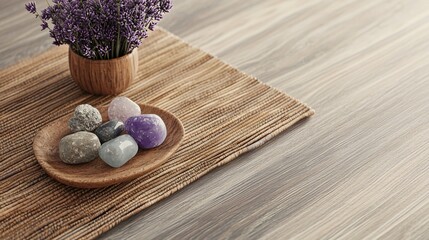 Dried Herbs and Crystals for Mindful Meditation on Natural Surface