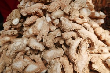 Dry Ginger or Chukke, in the spices market, kerala, india 	