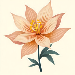 Obraz premium Beautiful Peach Colored Flower with Yellow Center and Leaves