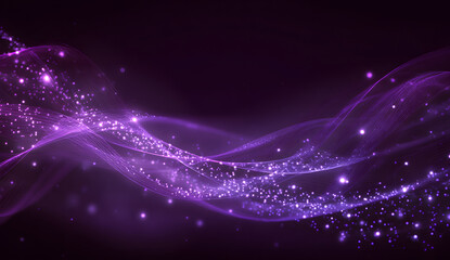 Fototapeta premium Digital purple particles wave and light abstract background with shining dots stars.