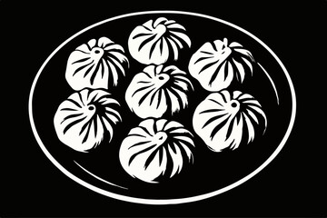 High-Contrast Tibetan Momo Dumplings Monochrome Vector Illustration
