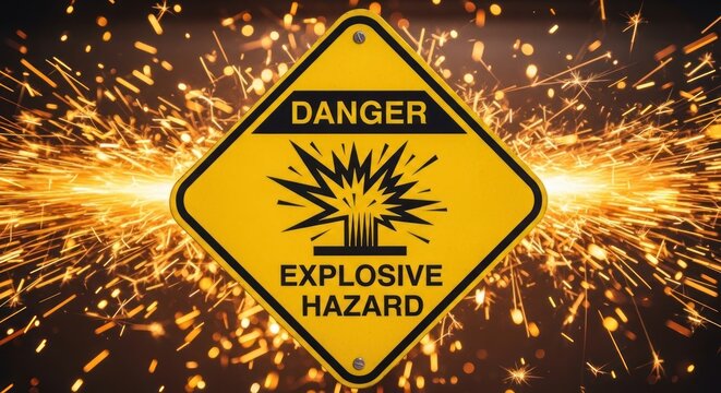 Explosive Hazard Warning Sign with Sparks