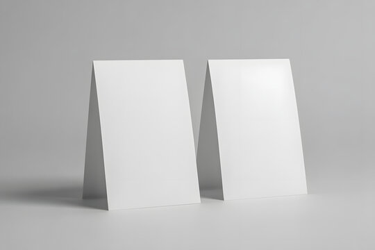 Two blank white table tent cards mockup isolated on white background for design template