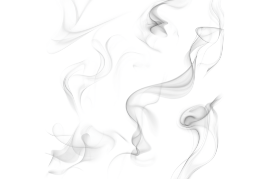 Wisps of smoke swirling in abstract patterns isolated on transparent background