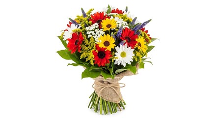 Vibrant summer bouquet of gerbera daisies and other wildflowers