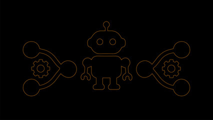 AI Robot and Gear with Nodes Icon Vector with Black Background