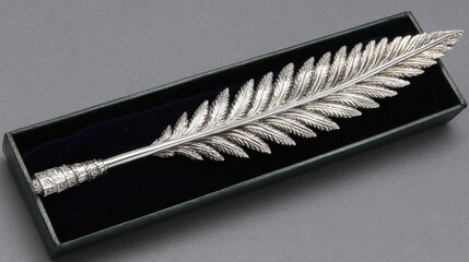 Ornate Silver Feather Quill Pen in Elegant Presentation Box