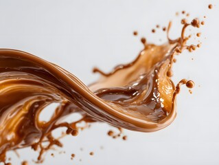 Vibrant brown paint fluid flowing on a white background, Brown liquid creates a visual effect